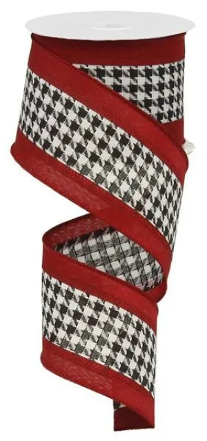 2.5" Satin Houndstooth Ribbon Wide Crimson Borders - 10yds