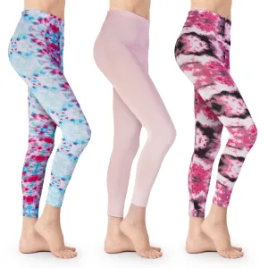 3 Pack Tie Dye Leggings - Athletic Casual Yoga Pants - 4-Way Stretch