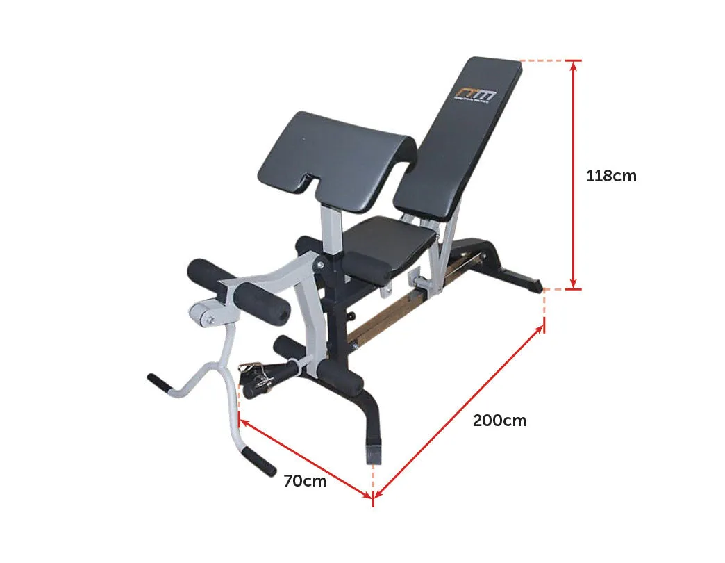 Adjustable FID Bench Press w/ Leg Extension, Steel Frame