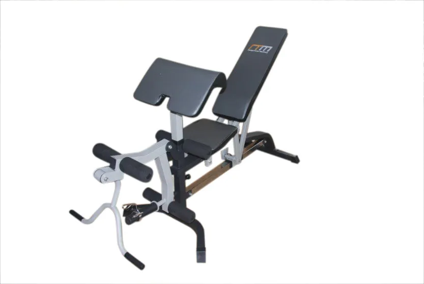 Adjustable FID Bench Press w/ Leg Extension, Steel Frame