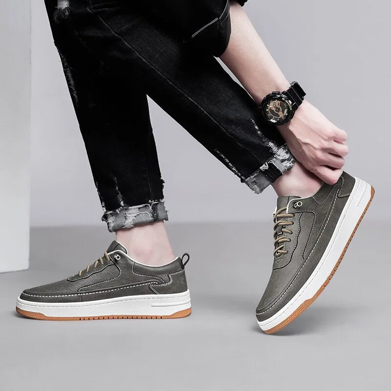 Advbridge Comfy Genuine Leather Men Shoes Casual Soft Mens Sneakers Breathable Lace Up Fashion Sneakers Personality Men's Vulcanize Shoes