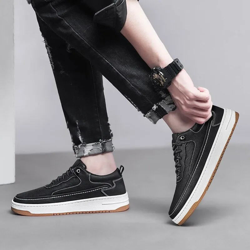 Advbridge Comfy Genuine Leather Men Shoes Casual Soft Mens Sneakers Breathable Lace Up Fashion Sneakers Personality Men's Vulcanize Shoes