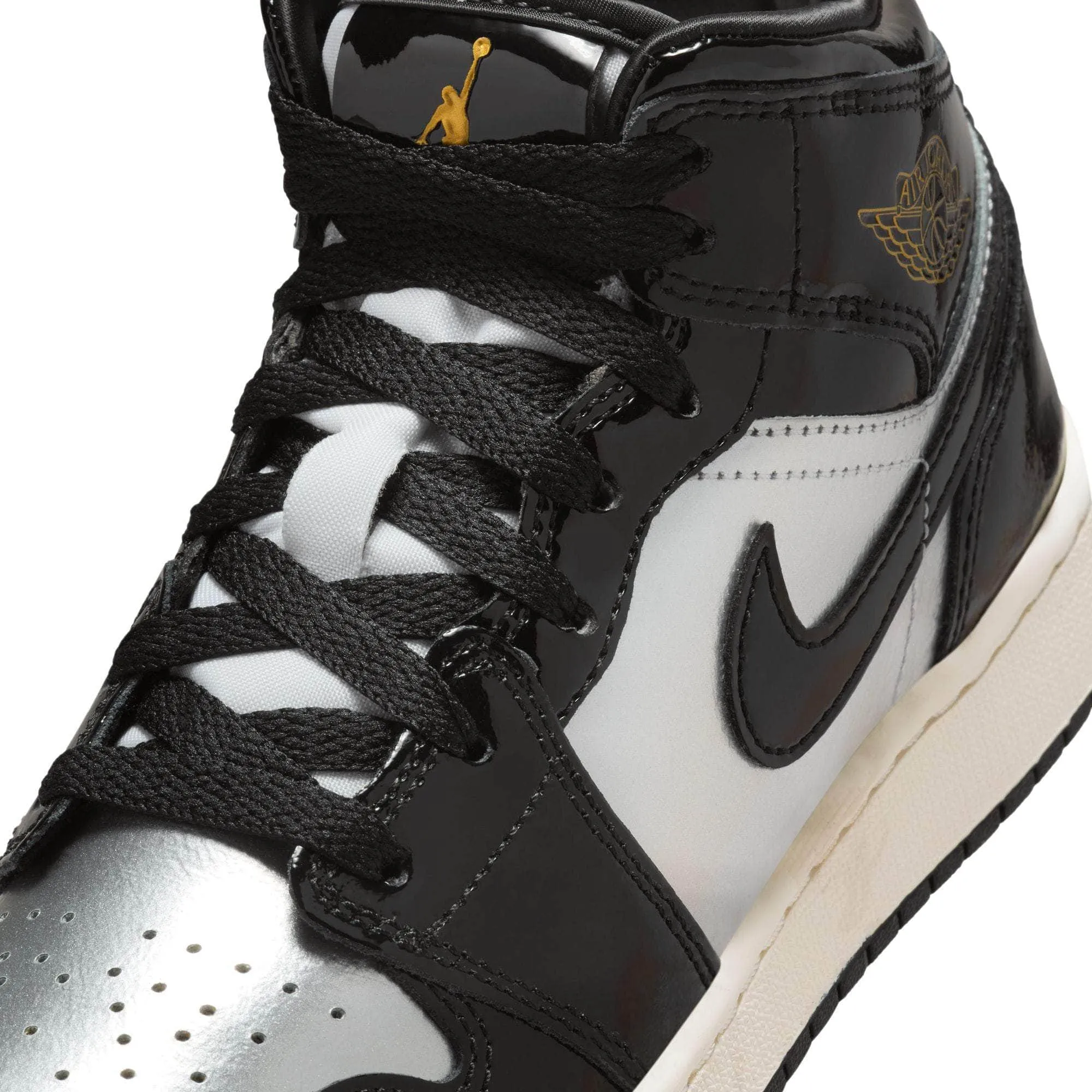 Air Jordan 1 Mid SE "Black Metallic Silver" - Boy's Grade School