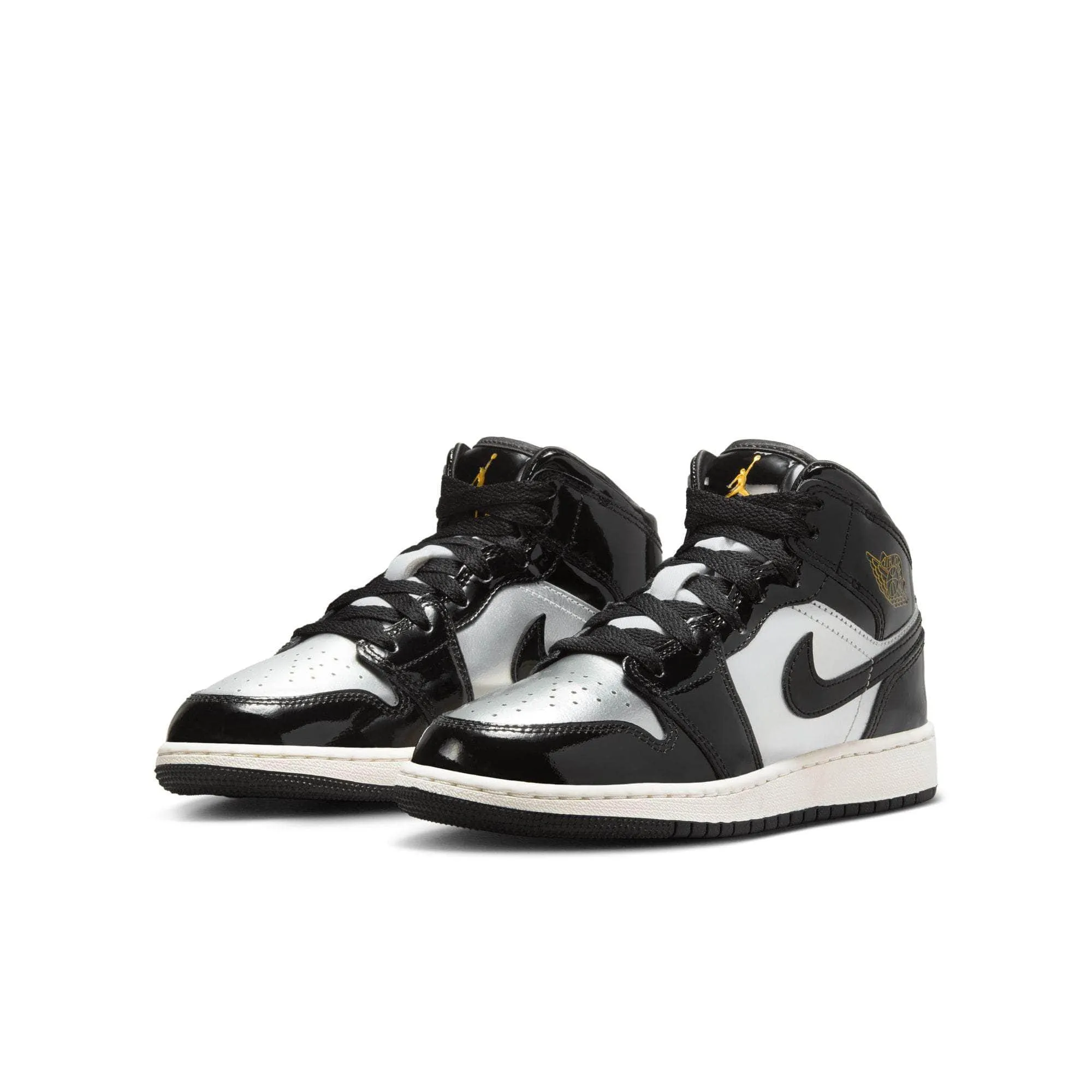 Air Jordan 1 Mid SE "Black Metallic Silver" - Boy's Grade School