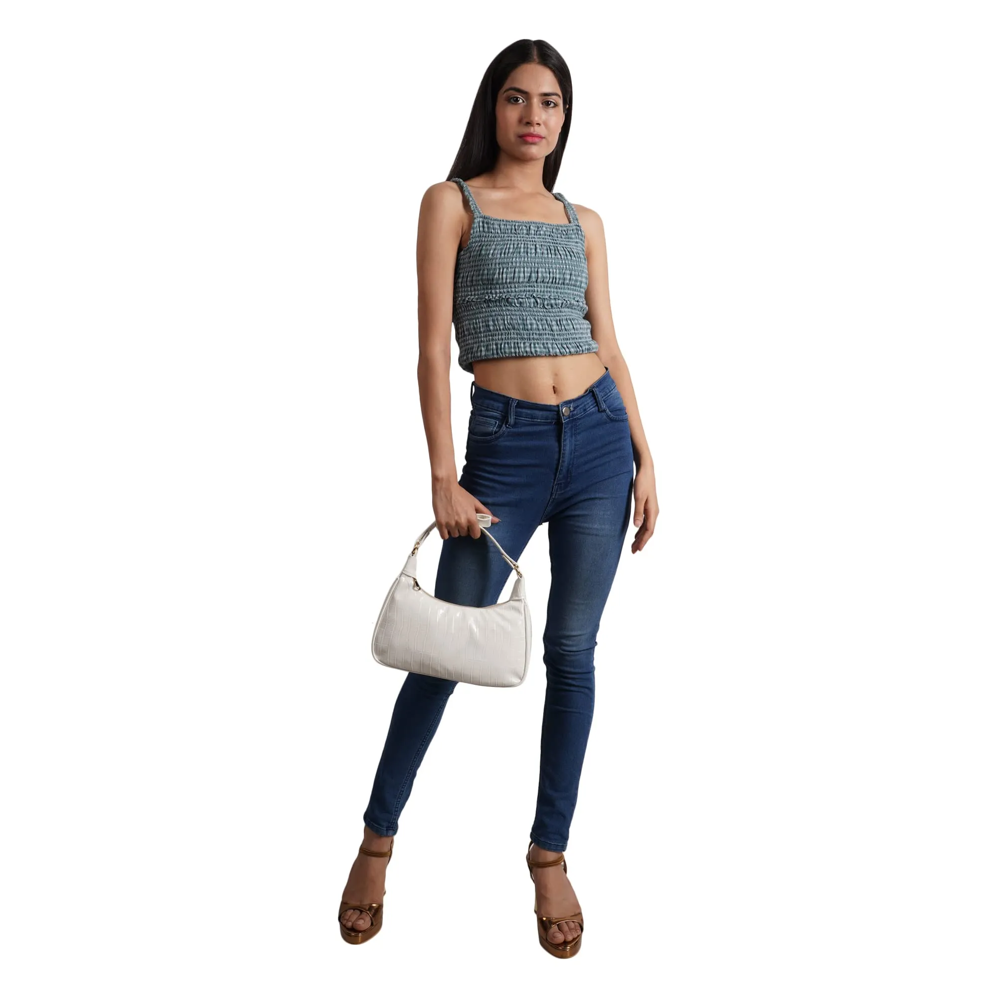 ALNA Shoulder Bags for Women | Mini Handbags with Croc Pattern | Shoulder Bag-White