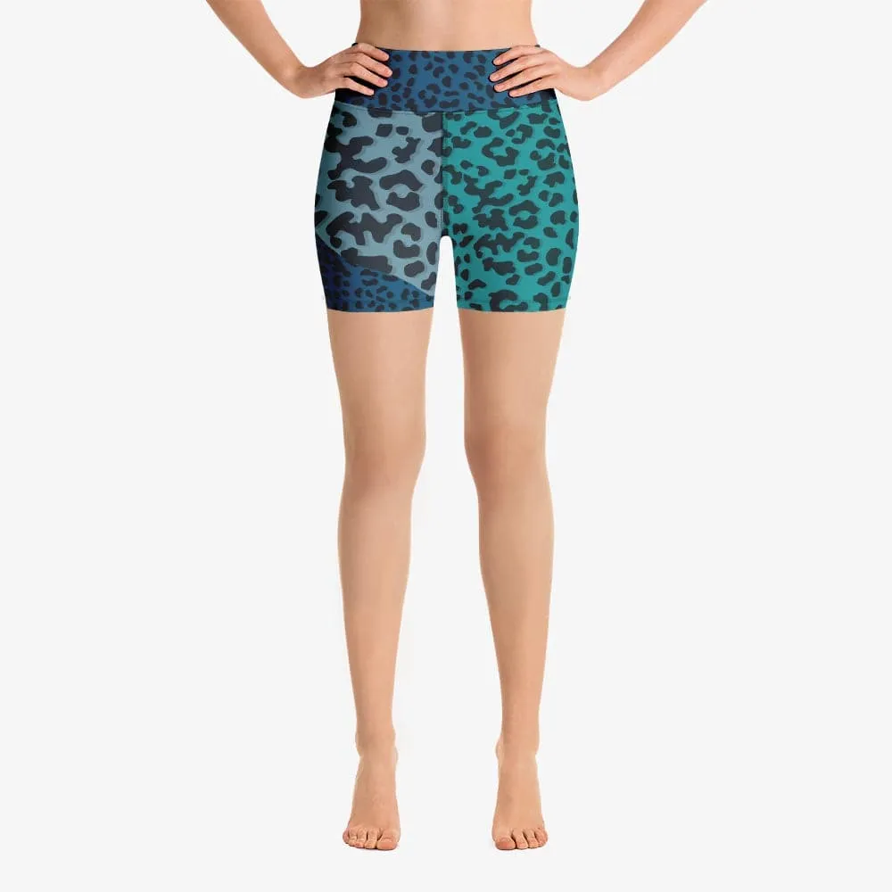 Animal Printed Yoga Shorts "FrankenCheetah" Blue/Teal