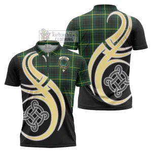 Arthur Modern Tartan Zipper Polo Shirt with Family Crest and Celtic Symbol Style