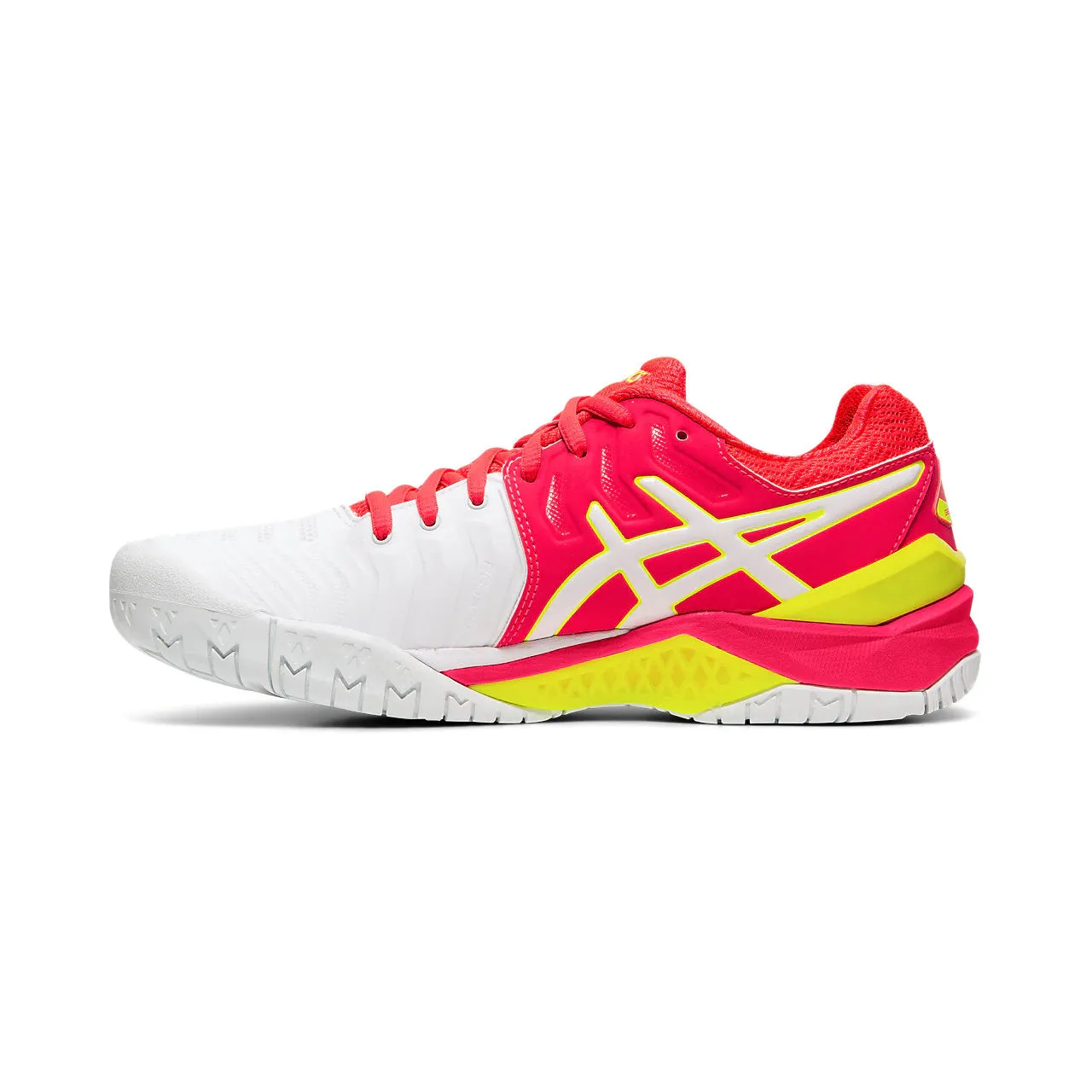 Asics Gel Resolution 7 White Pink Yellow Womens Tennis Shoes