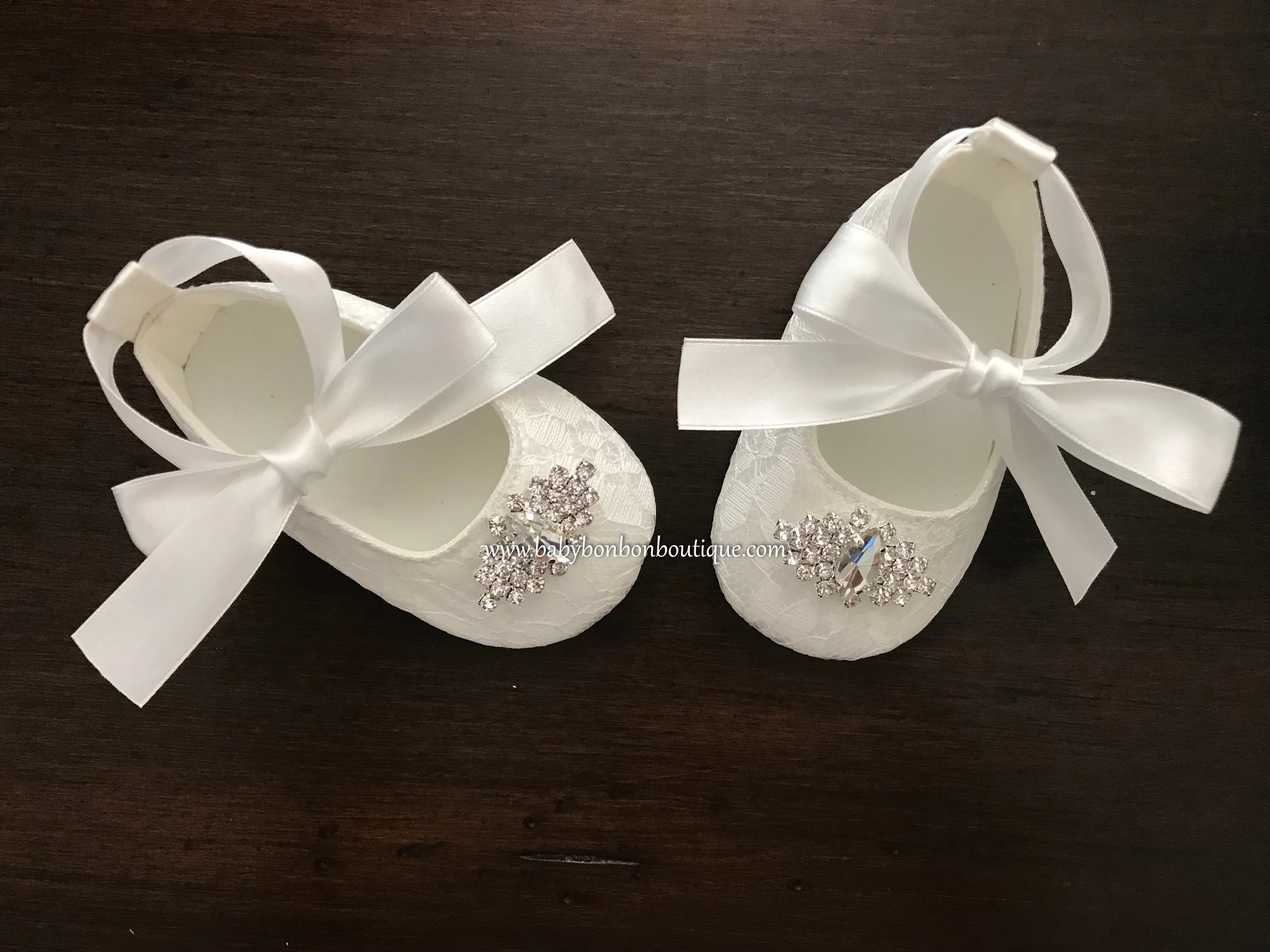 Baby Girl Ivory Baptism Shoes with Rhinestones