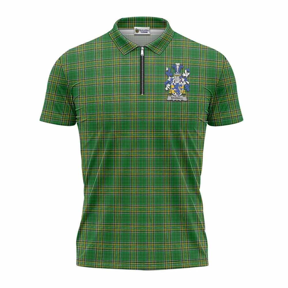 Bagnall Irish Clan Tartan Zipper Polo Shirt with Coat of Arms