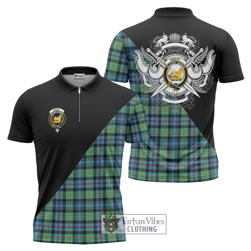 Bailey Ancient Tartan Zipper Polo Shirt with Family Crest and Military Logo Style