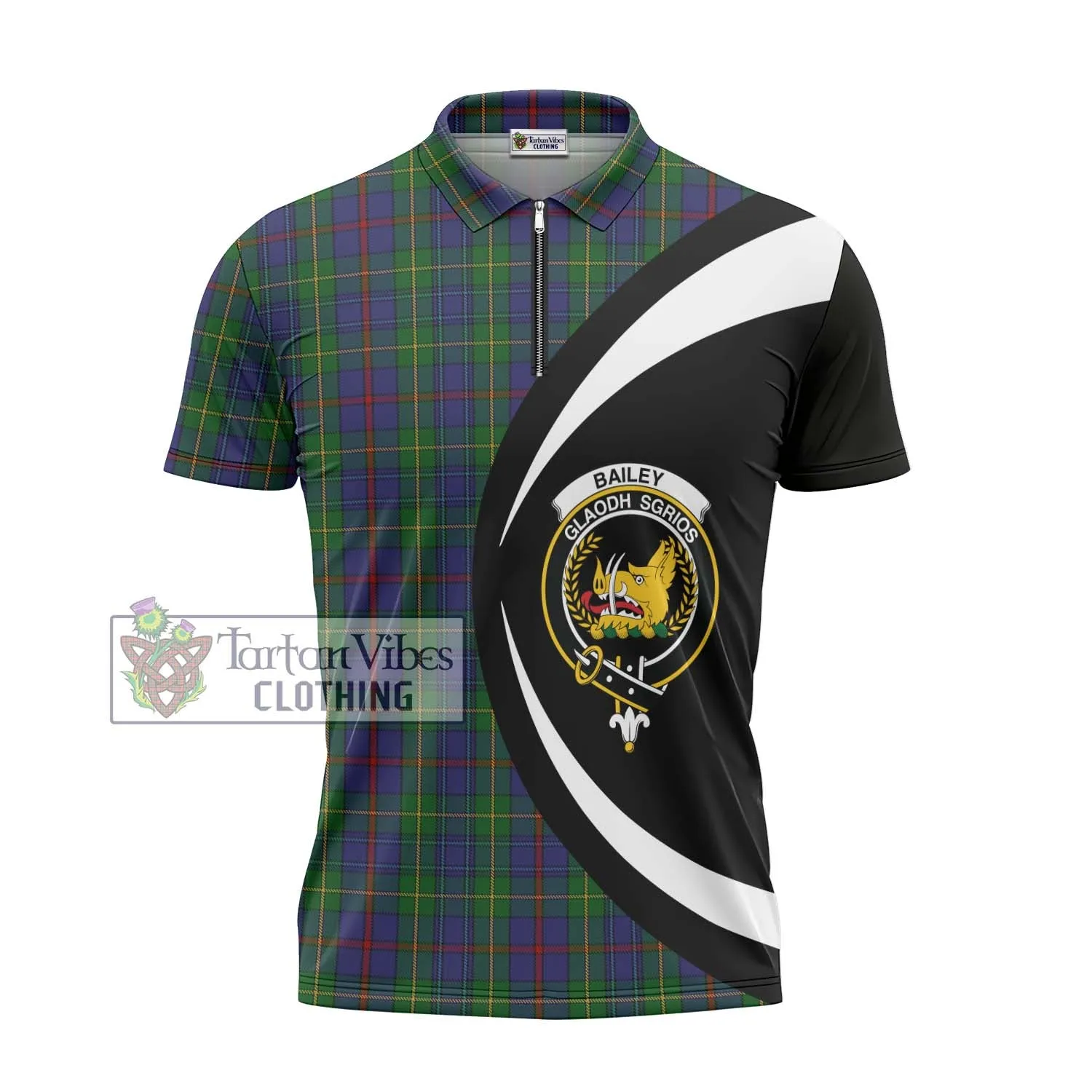 Bailey Tartan Zipper Polo Shirt with Family Crest Circle Style