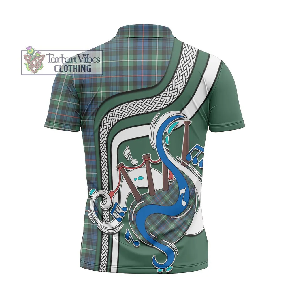 Baillie Ancient Tartan Zipper Polo Shirt with Epic Bagpipe Style