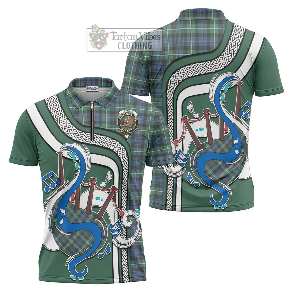 Baillie Ancient Tartan Zipper Polo Shirt with Epic Bagpipe Style