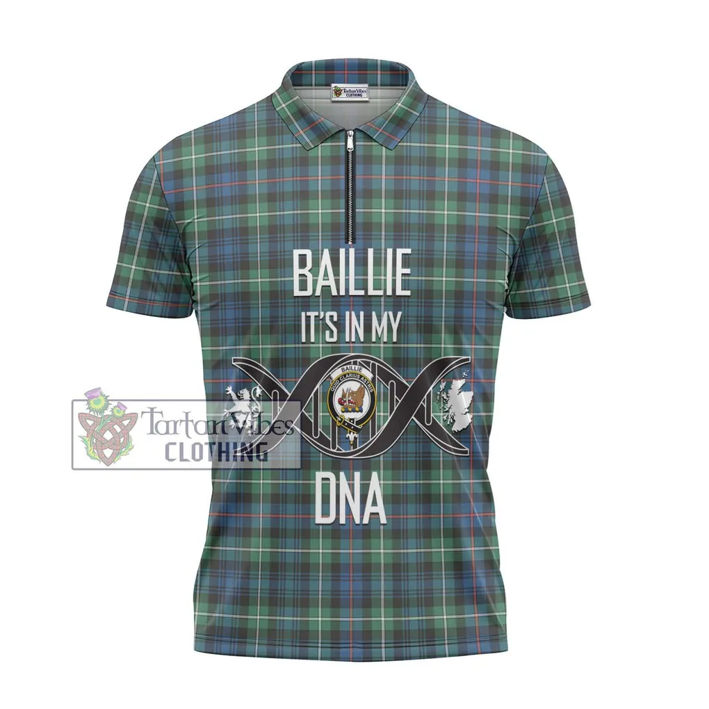 Baillie Ancient Tartan Zipper Polo Shirt with Family Crest DNA In Me Style