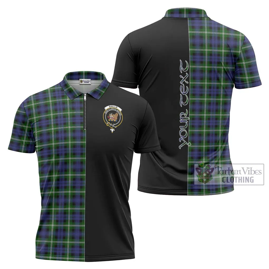 Baillie (Bailey) Tartan Zipper Polo Shirt with Family Crest and Half Of Me Style