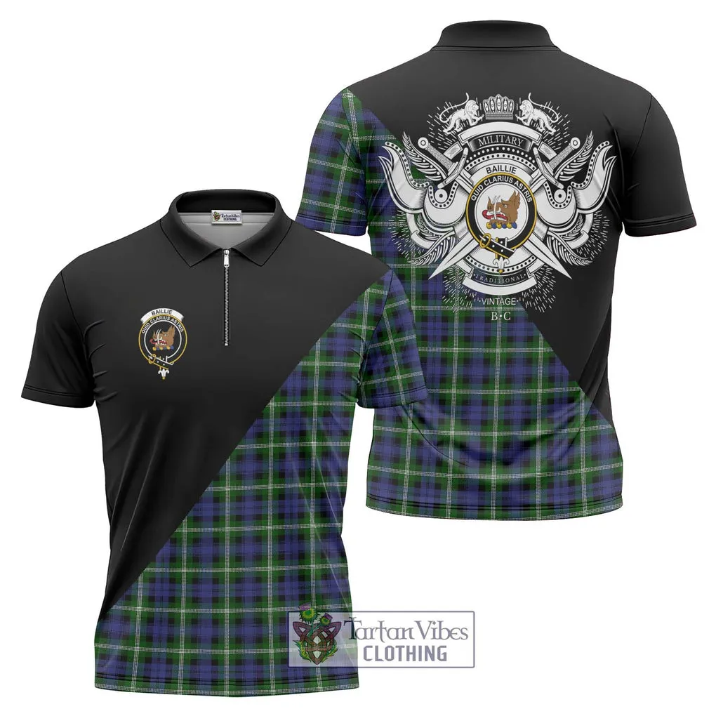 Baillie (Bailey) Tartan Zipper Polo Shirt with Family Crest and Military Logo Style