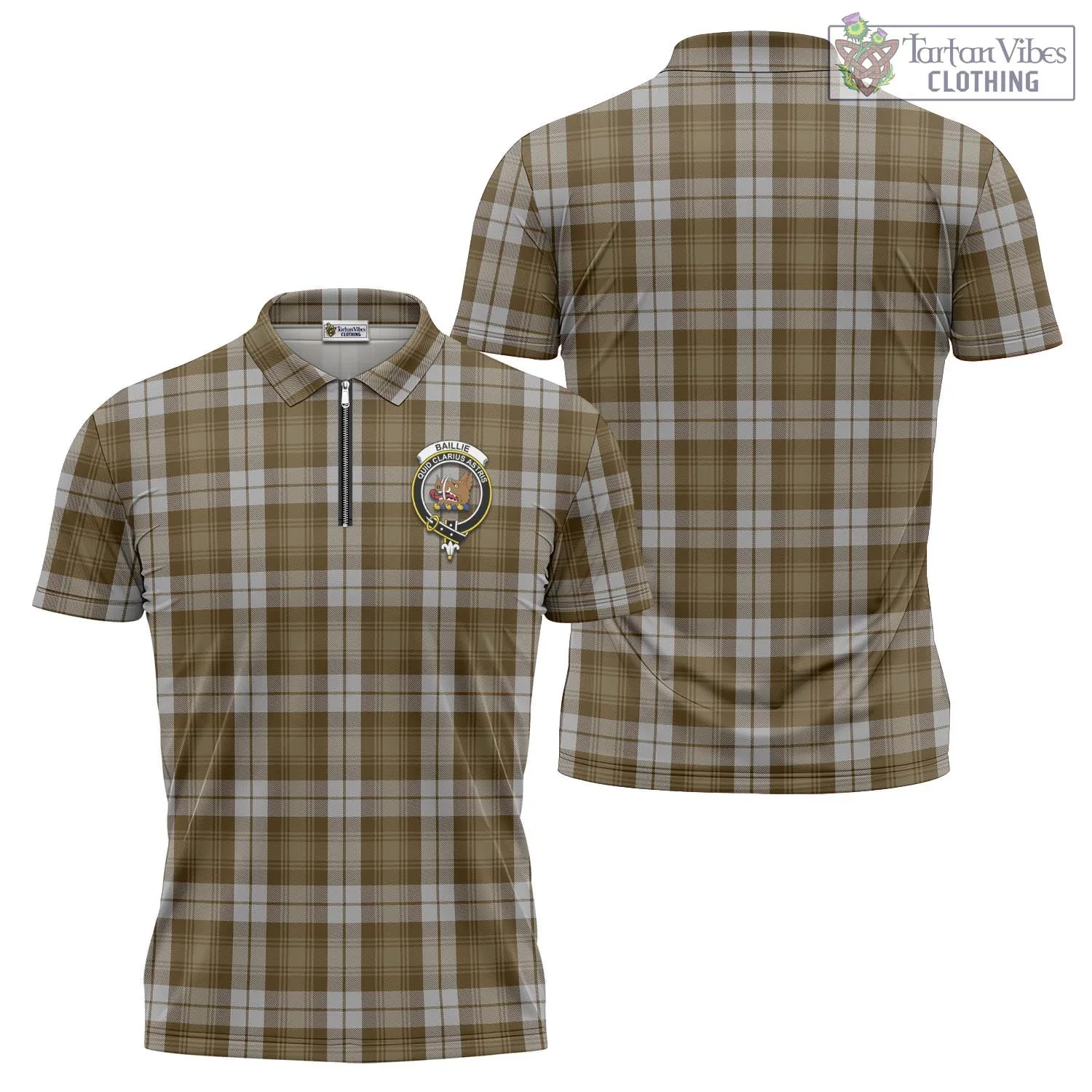 Baillie Dress Tartan Zipper Polo Shirt with Family Crest