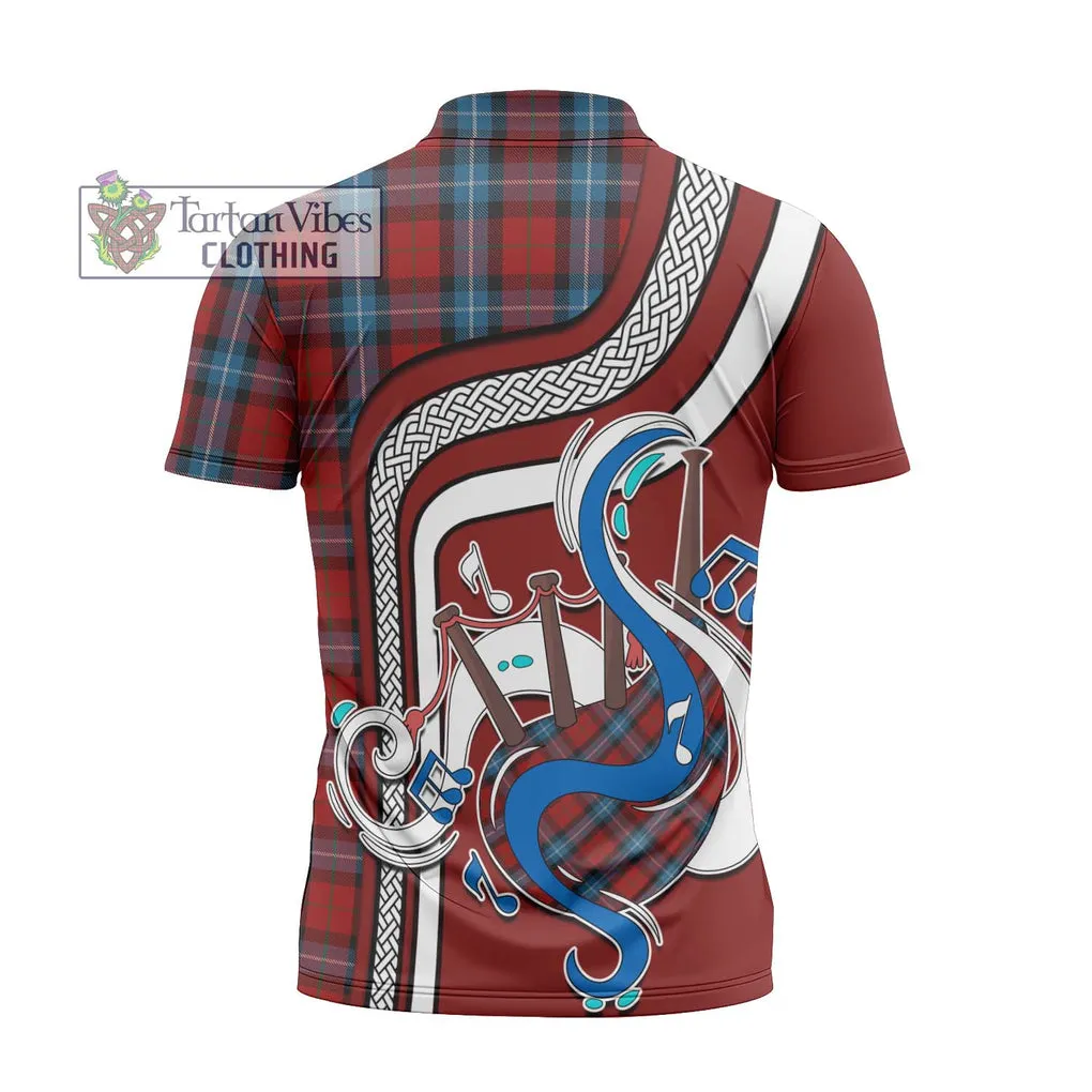 Baillie of Polkemmet Red Tartan Zipper Polo Shirt with Epic Bagpipe Style