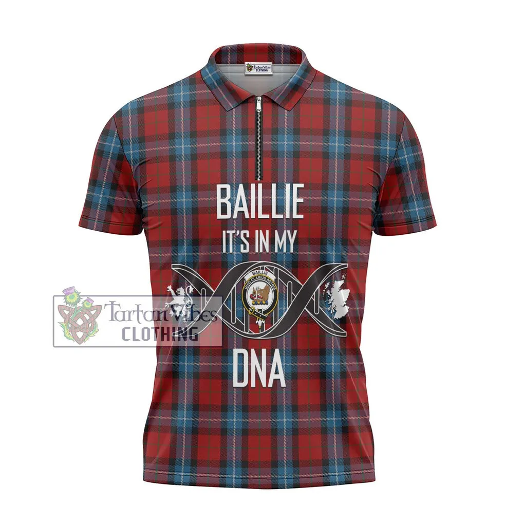 Baillie of Polkemmet Red Tartan Zipper Polo Shirt with Family Crest DNA In Me Style