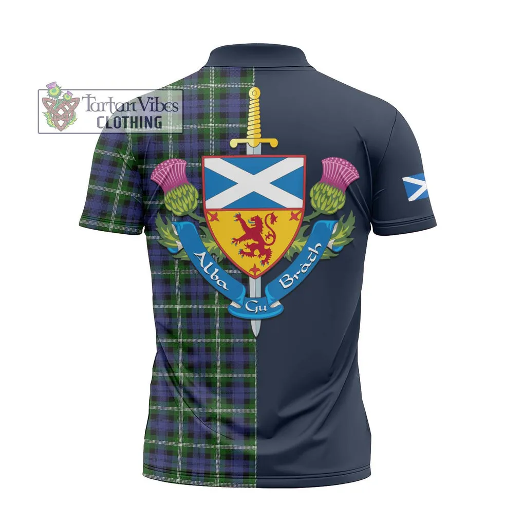 Baillie of Polkemmet Tartan Zipper Polo Shirt Alba with Scottish Lion Royal Arm Half Style