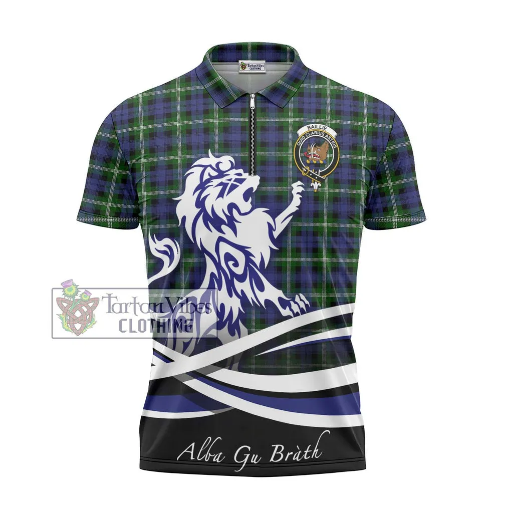 Baillie of Polkemmet Tartan Zipper Polo Shirt with Alba Gu Brath Regal Lion Emblem