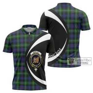 Baillie Tartan Zipper Polo Shirt with Family Crest Circle Style