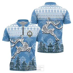 Bain Clan Christmas Zipper Polo Shirt Celtic Reindeer Style