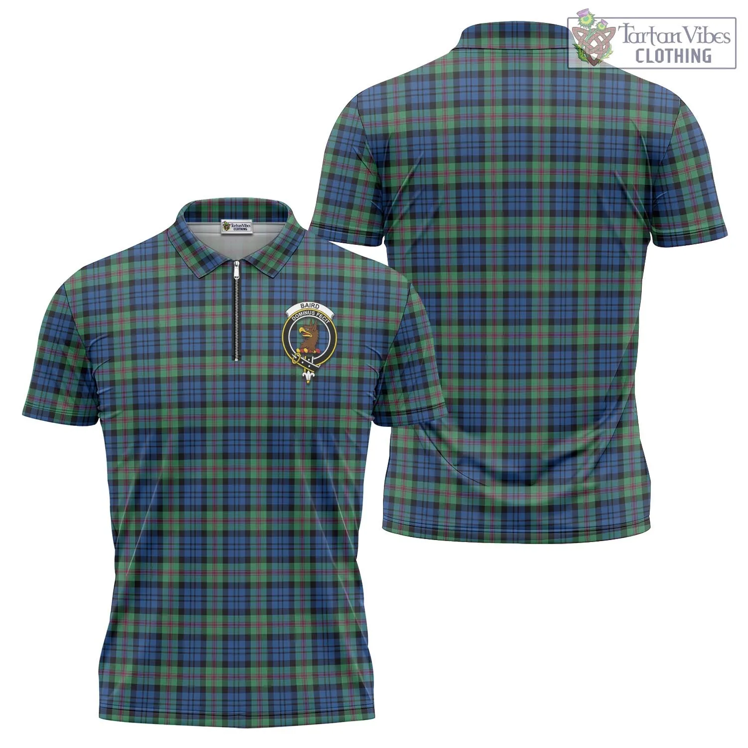 Baird Ancient Tartan Zipper Polo Shirt with Family Crest