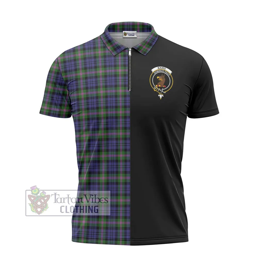 Baird Modern Tartan Zipper Polo Shirt with Family Crest and Half Of Me Style