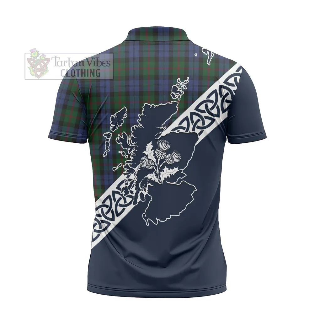 Baird Tartan Zipper Polo Shirt Featuring Thistle and Scotland Map