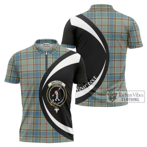 Balfour Blue Tartan Zipper Polo Shirt with Family Crest Circle Style