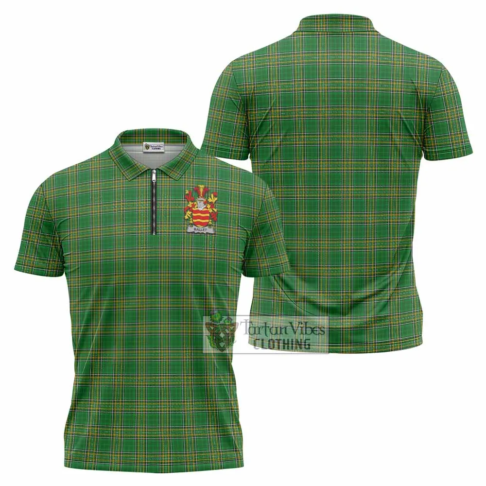 Ballet Irish Clan Tartan Zipper Polo Shirt with Coat of Arms