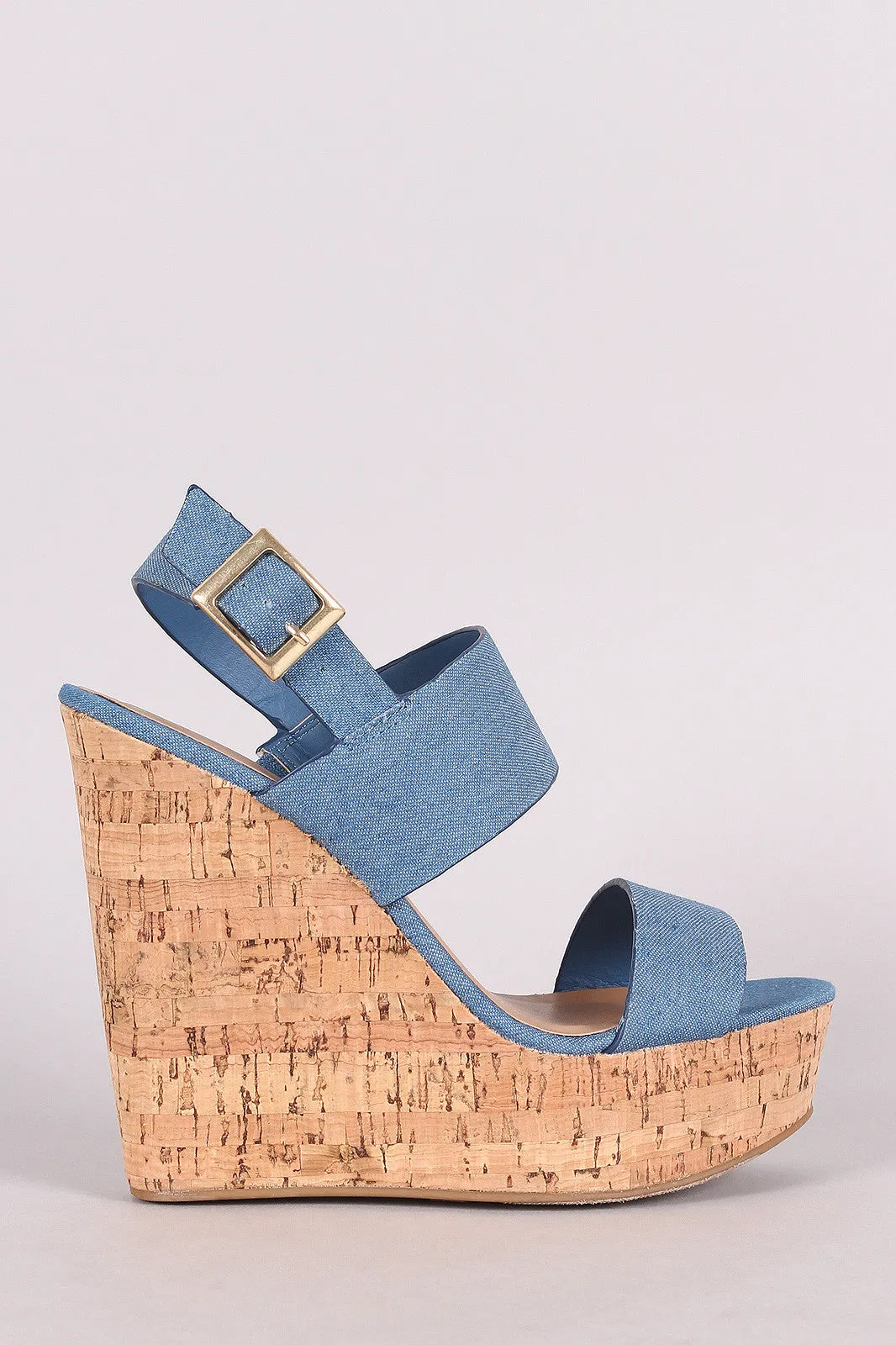 Bamboo Denim Double Band Platform Wedge