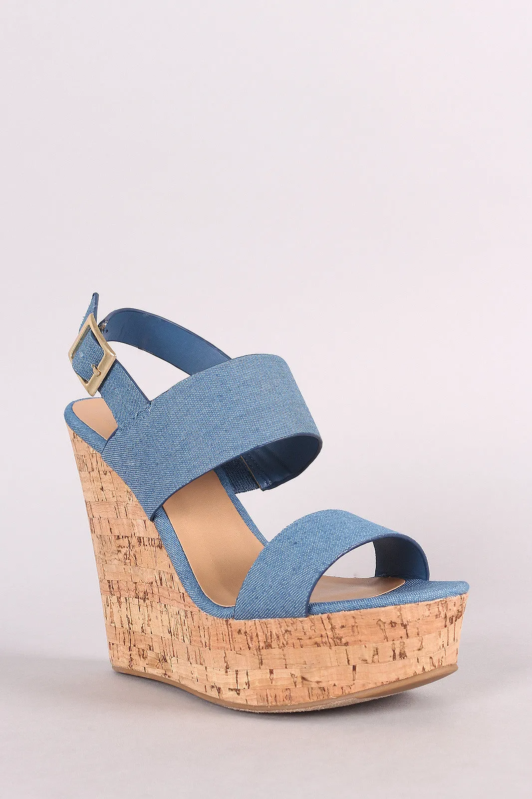 Bamboo Denim Double Band Platform Wedge