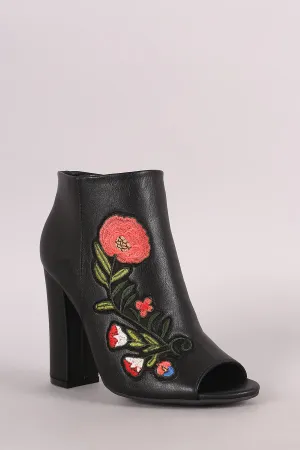 Bamboo Floral Patch Chunky Heeled Ankle Boots