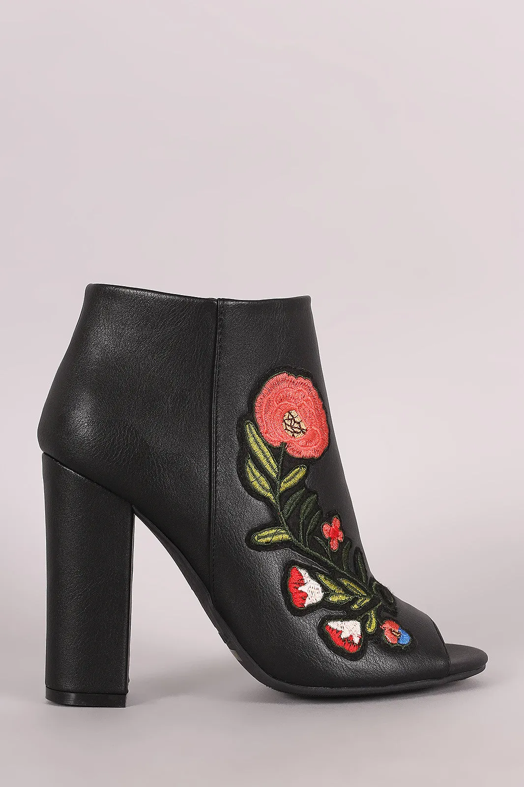 Bamboo Floral Patch Chunky Heeled Ankle Boots