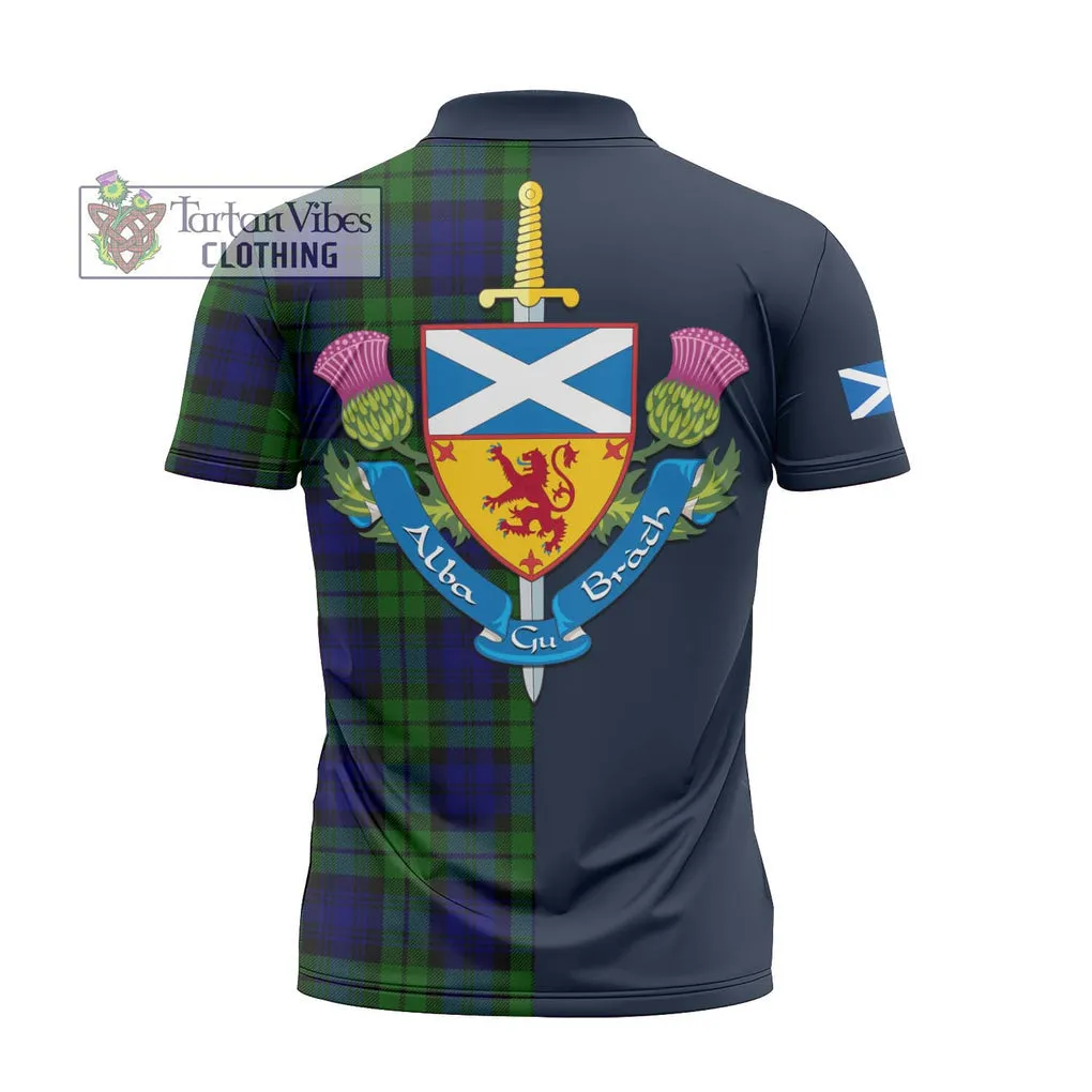 Bannatyne Tartan Zipper Polo Shirt Alba with Scottish Lion Royal Arm Half Style