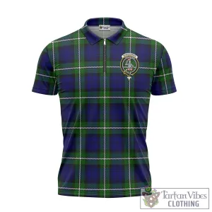 Bannerman Tartan Zipper Polo Shirt with Family Crest