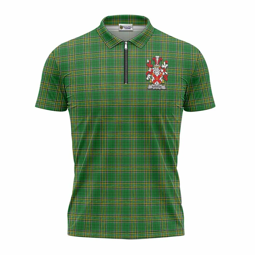 Barron Irish Clan Tartan Zipper Polo Shirt with Coat of Arms