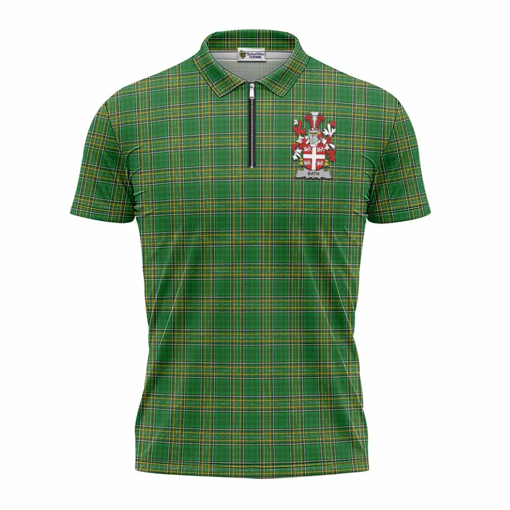 Bath Irish Clan Tartan Zipper Polo Shirt with Coat of Arms