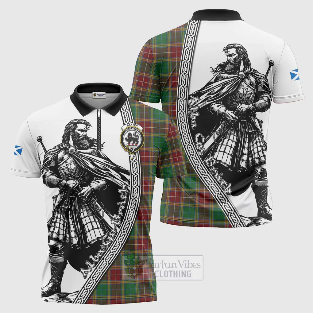 Baxter Tartan Clan Crest Zipper Polo Shirt with Highlander Warrior Celtic Style