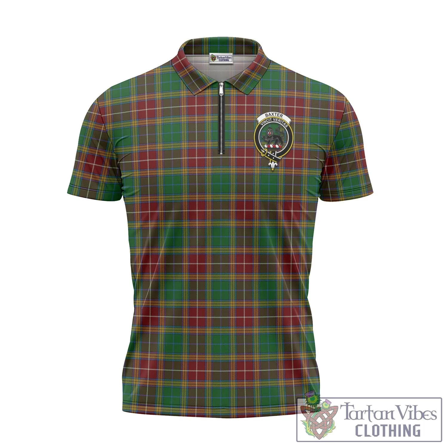 Baxter Tartan Zipper Polo Shirt with Family Crest