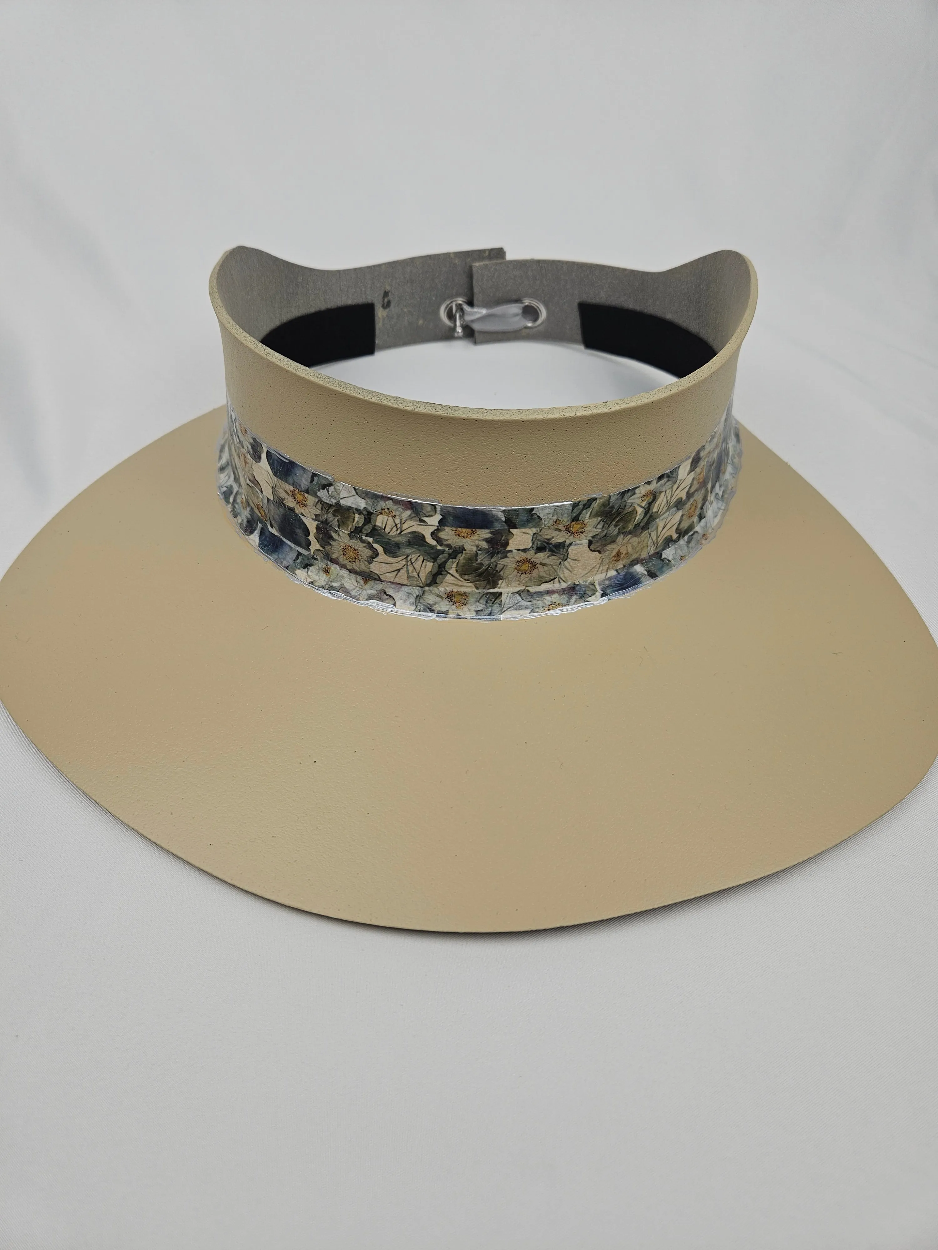 Beige "LadyEVA" Visor Hat with Blue Floral Band