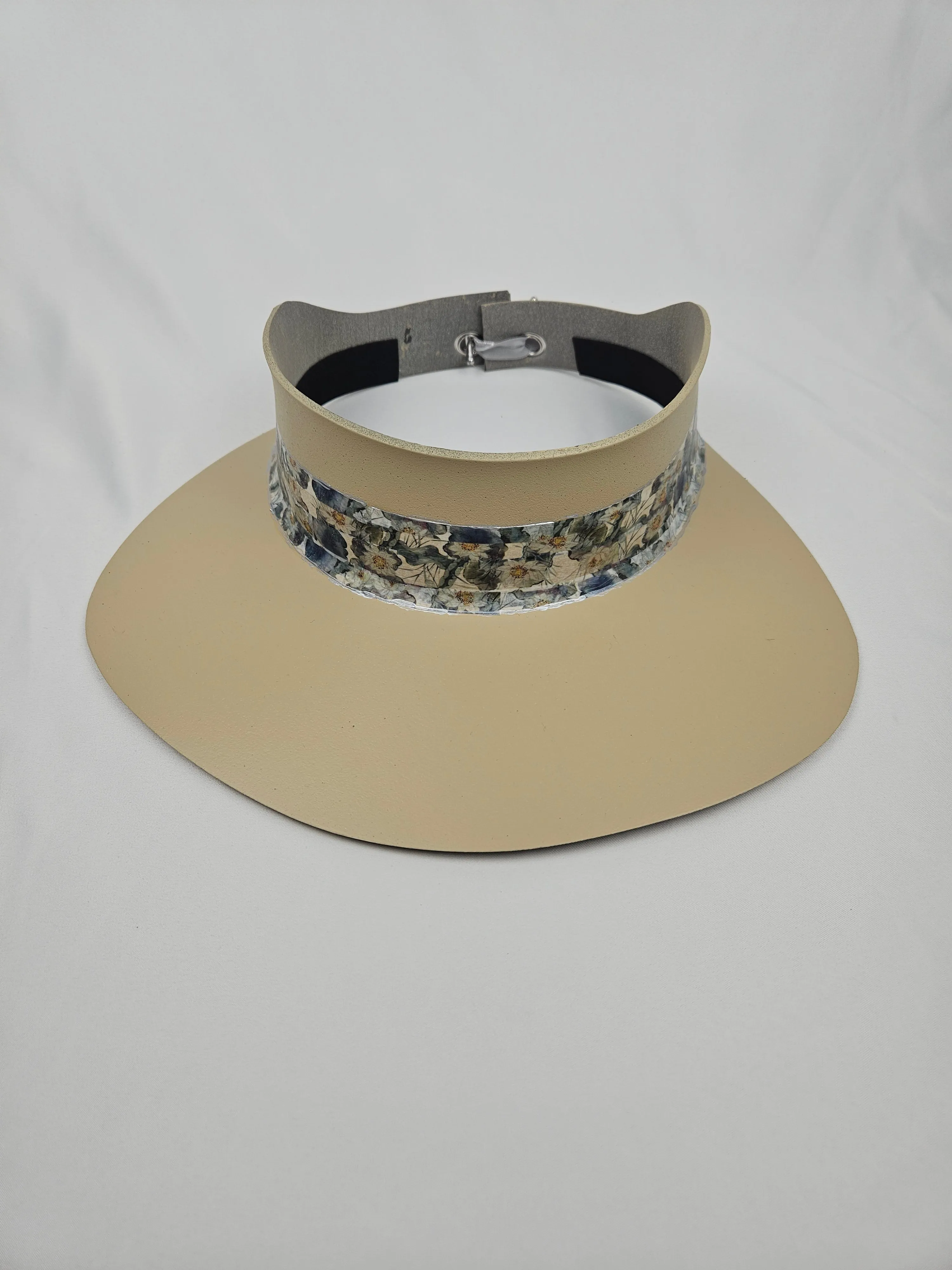 Beige "LadyEVA" Visor Hat with Blue Floral Band