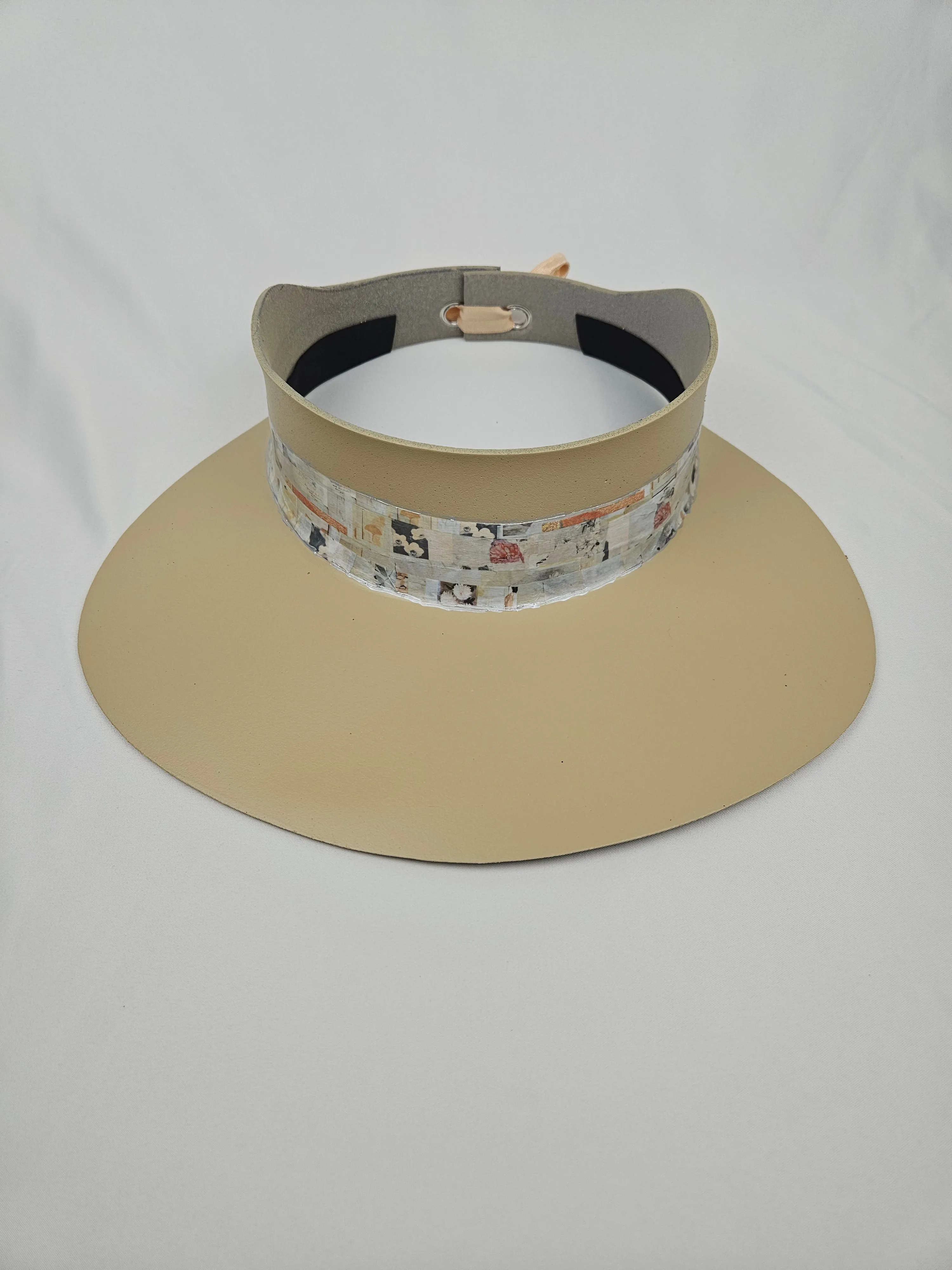 Beige "LadyEVA" Visor Hat with Cute Vintage Floral Collage Band