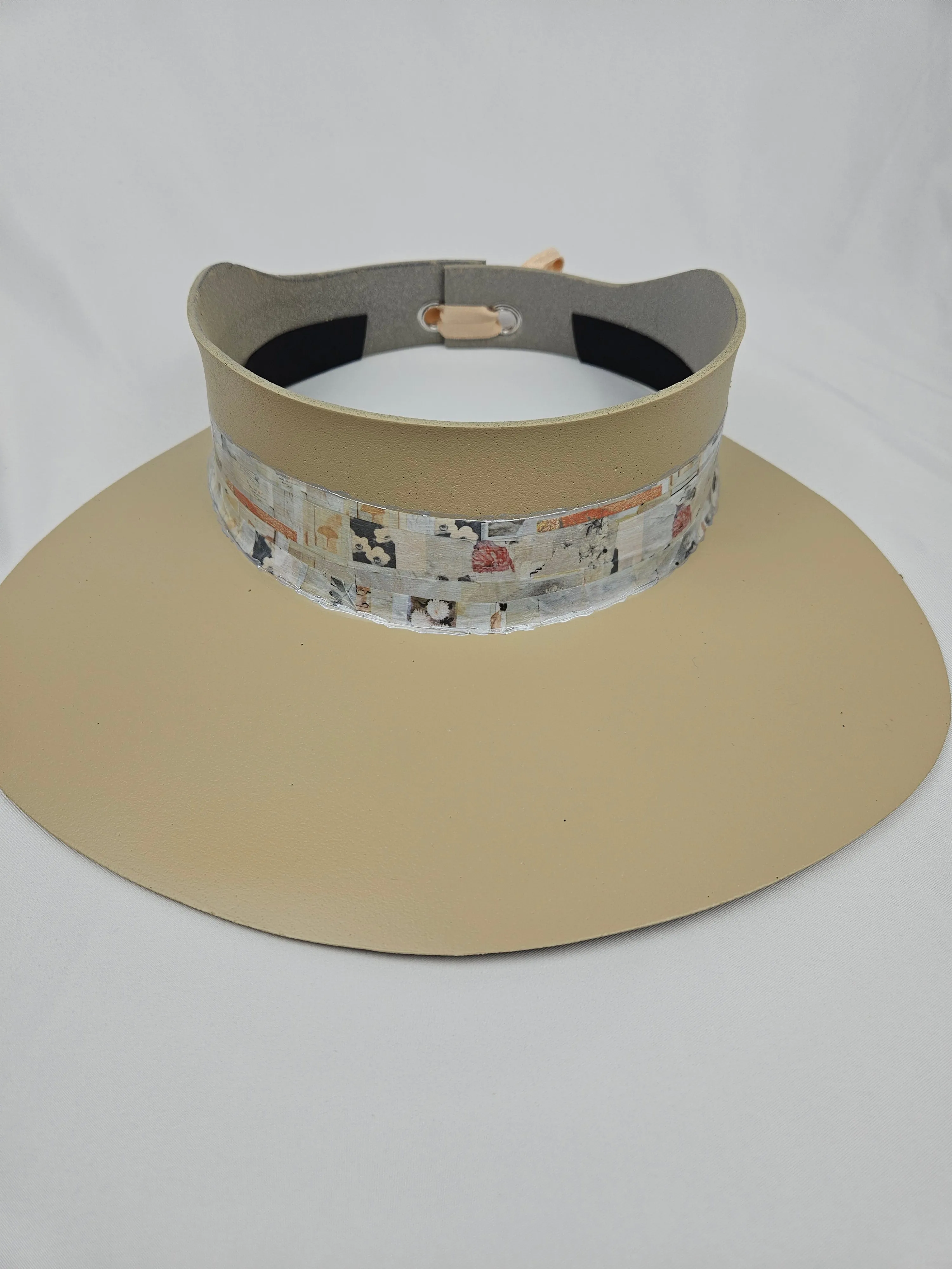 Beige "LadyEVA" Visor Hat with Cute Vintage Floral Collage Band