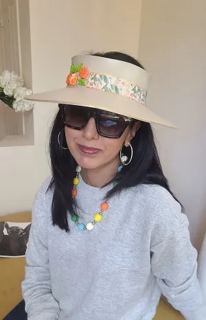 Beige "LadyEVA" Visor Hat with Orange Blossoms