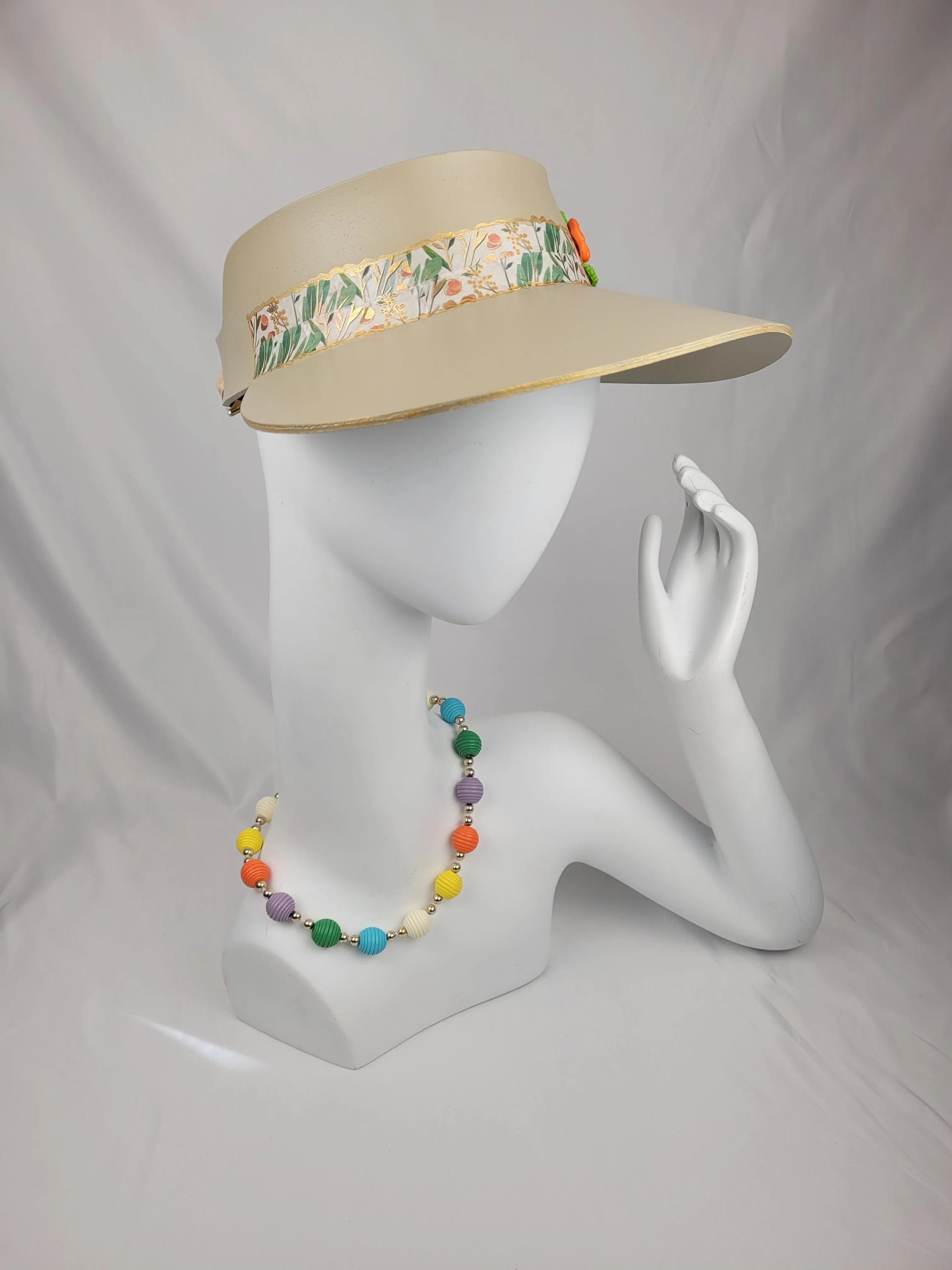 Beige "LadyEVA" Visor Hat with Orange Blossoms