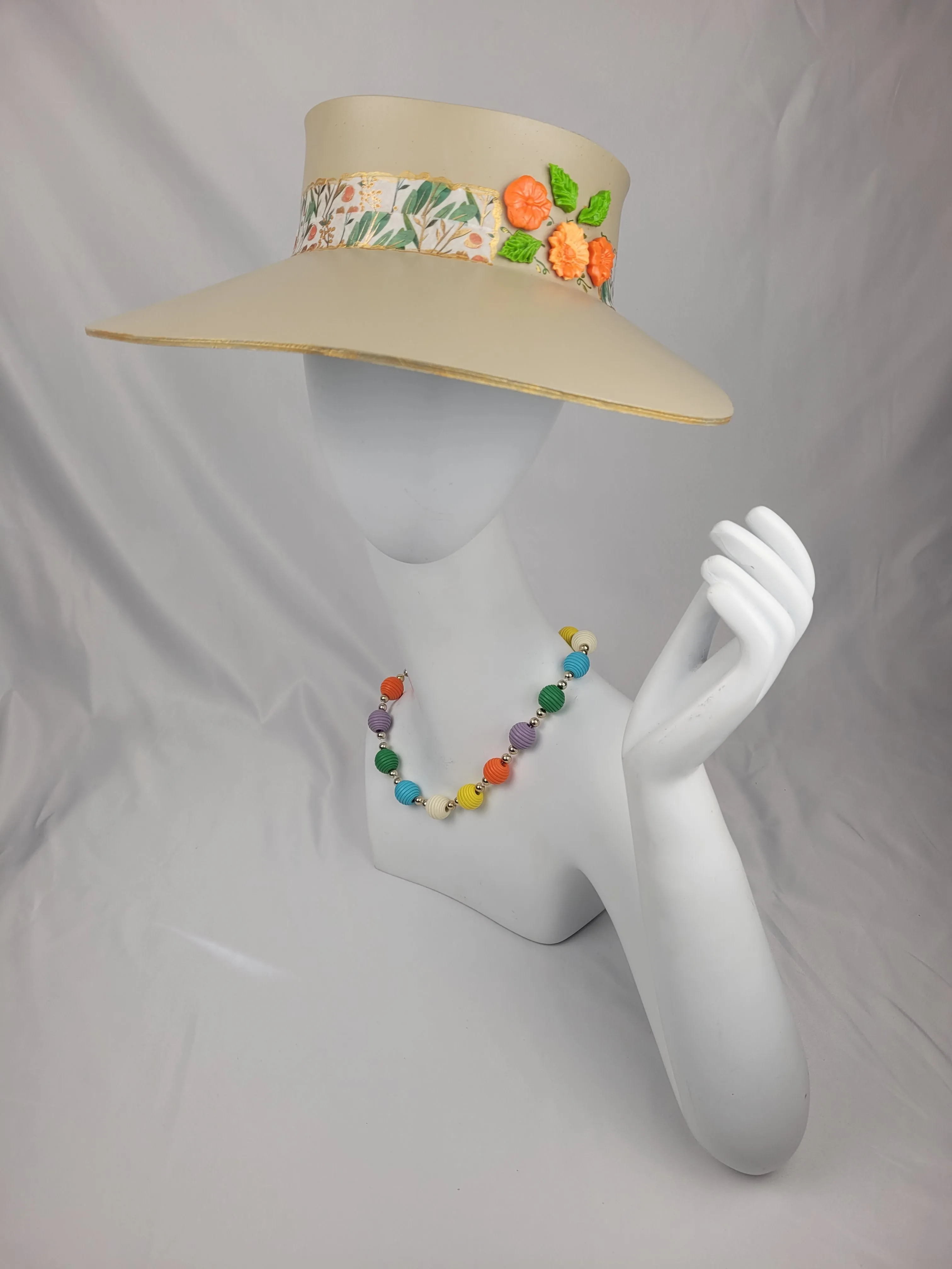 Beige "LadyEVA" Visor Hat with Orange Blossoms